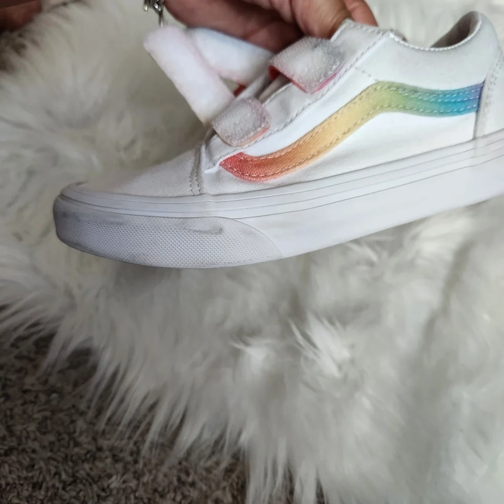 Vans Kids White Sneakers with Rainbow Straps
